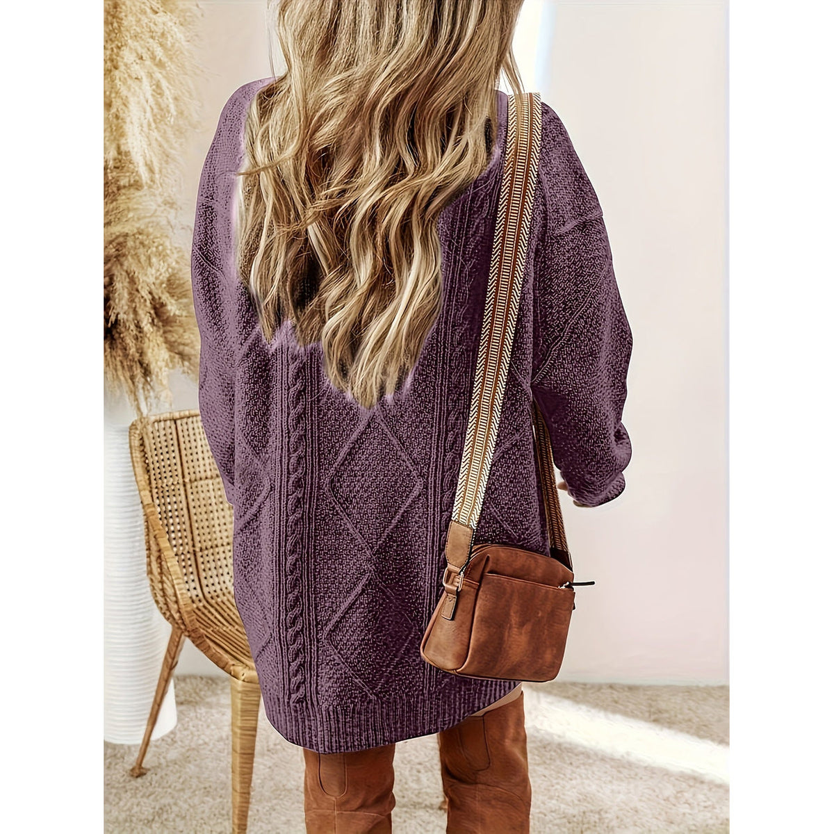 Vestido de punto trenzado para mujer, vista lateral