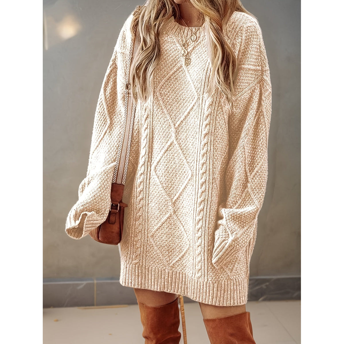 Vestido de punto trenzado para mujer, otra vista